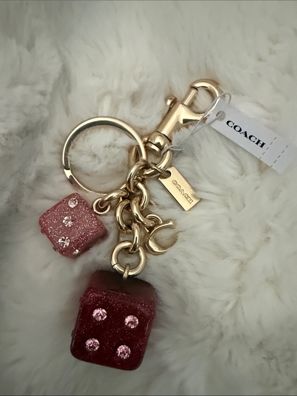 Coach Gold-Tone Keychain with Red Glitter Dice Charms ✨OPEN TO OFFERS - Picture 3 of 6